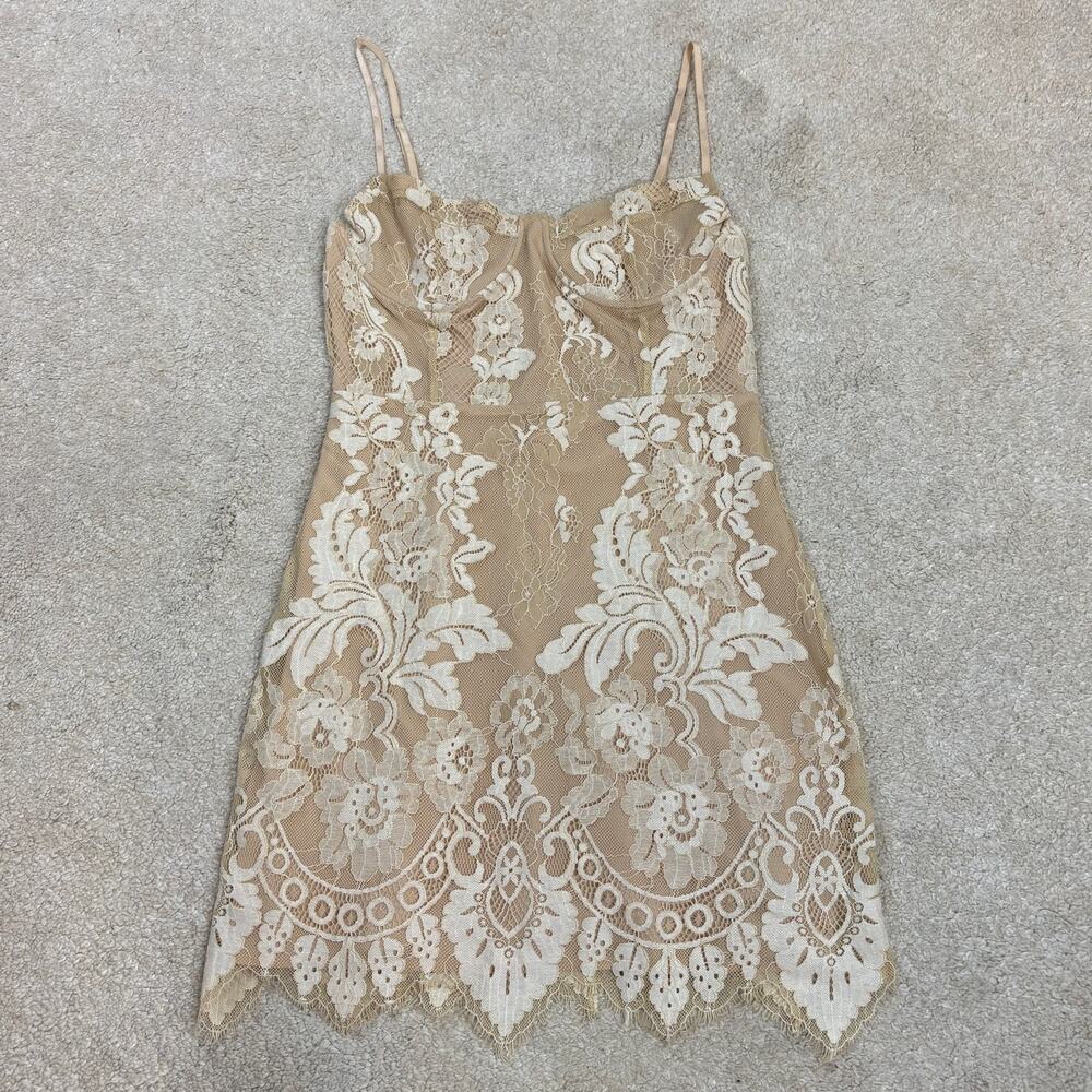 Storia Nude And White Lace Sleeveless Dress Adjustable Straps Size S